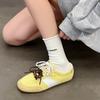 Yellow Retro Women's Spring and Summer Breathable and Light Mouth Single Shoes Double Shoelaces Color Matching White Shoes