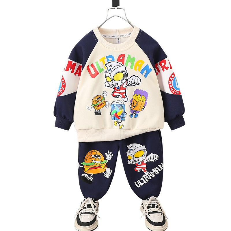 Trendy Ultraman Boys Autumn Sports Outfit Set Soft Cotton Two Piece Hoodie For Kids
