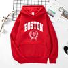Boston Personalized Art Print Hoodie Men and Women Same Autumn and Winter Loose Hood Casual Hip Hood Street Clothing