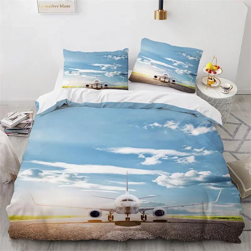 

Airplane Duvet Cover Microfiber Clouds Sky Scenery Comforter Cover Aviation Aircraft Runway Bedding Set Twin King For Boys Teens EU Single(135*200cm)3pcs