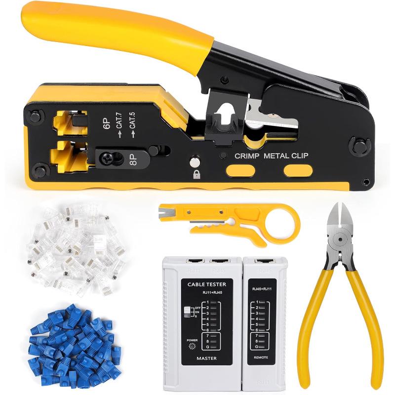 Multifunctional RJ45 Network Cable Crimper & Tester Set for Home Installation
