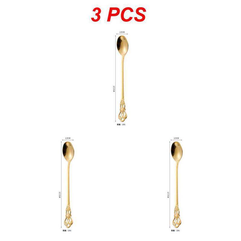 1/3PCS Teaspoon European-style Carved Stainless Steel Small Gift Tableware Long Handle Colorful Kitchen Accessories