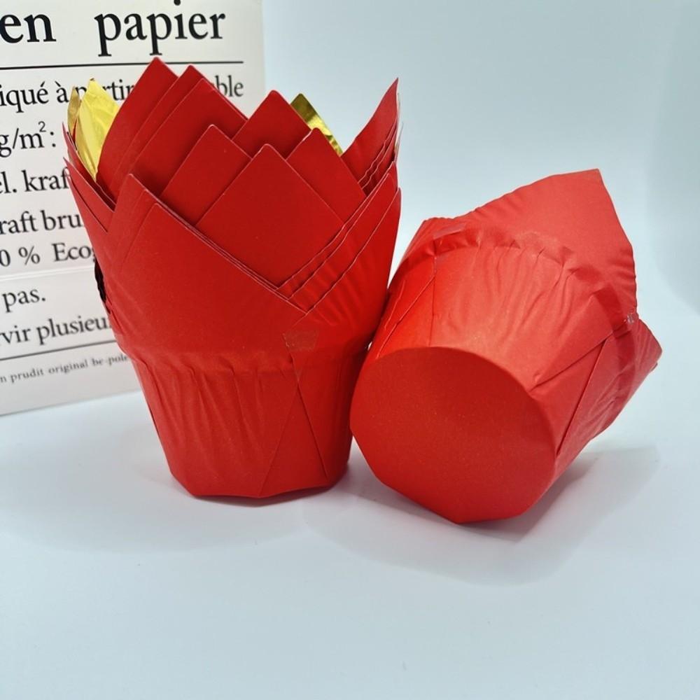 

50Pcs Oilproof & Non-Stick Muffin Cupcake Liners Tulip Style Baking Paper Cups Birthday Cake Decor красный