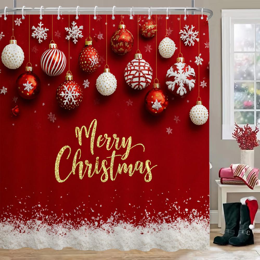Merry Christmas Shower Curtain, Bathroom Decorative Shower Curtain, Home Decoration Christmas Gift Curtain with Hooks
