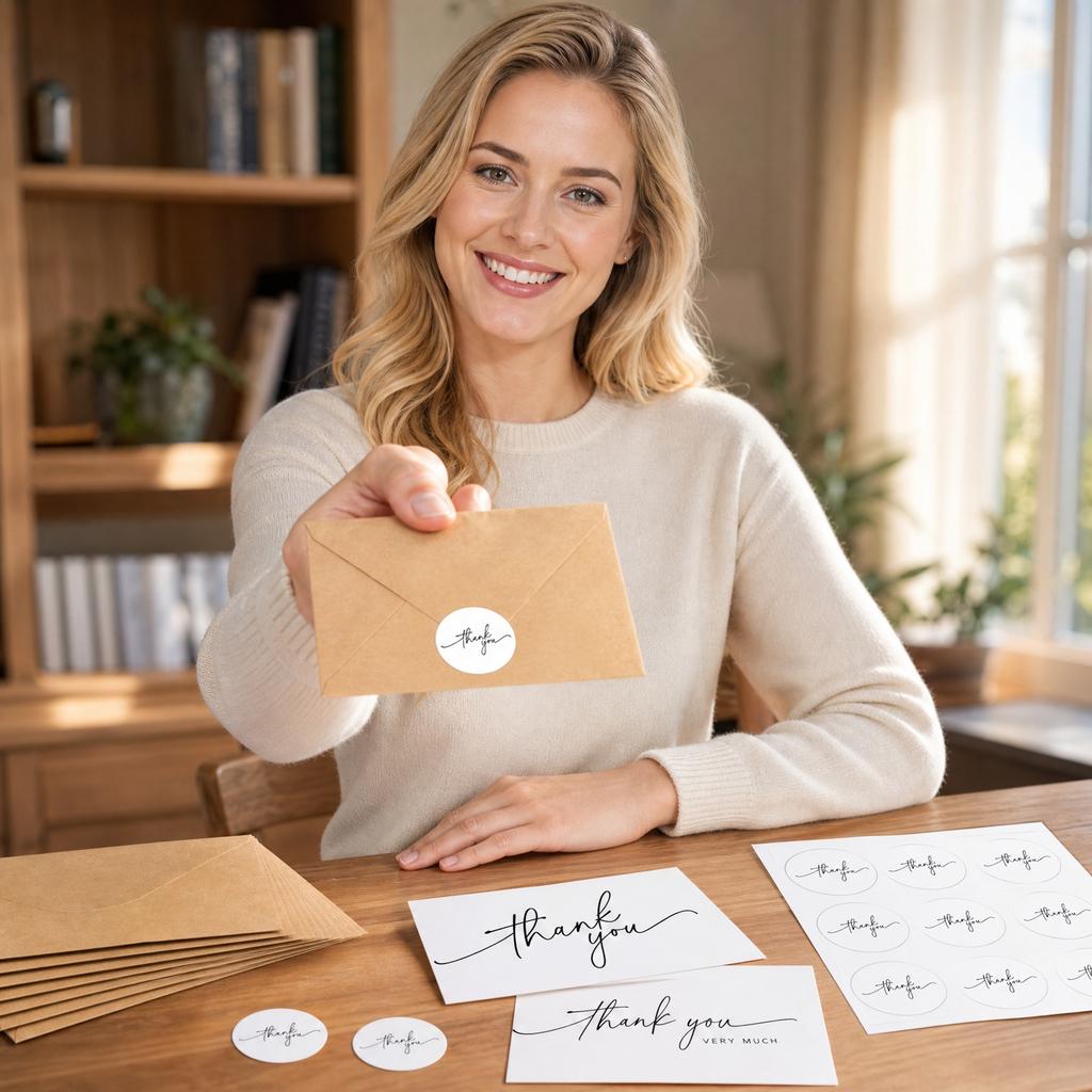 Thank You Cards Set with Envelopes and Stickers 20 Pack Simple Folded Greeting Cards for Handwritten Messages Business or Holiday Gift Cards