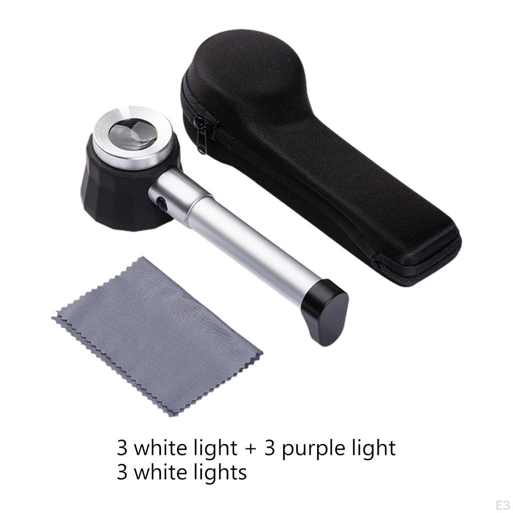 45x Magnifying Glass with Illuminated Book Magnifier Storage Bag LED Lens Metal
