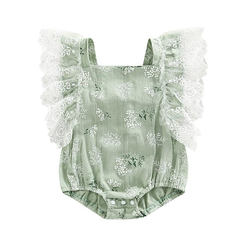 Summer Newborn Infant Romper Cotton Lace Flying Sleeve Floral Baby Girls Romper Jumpsuit Baby Clothing