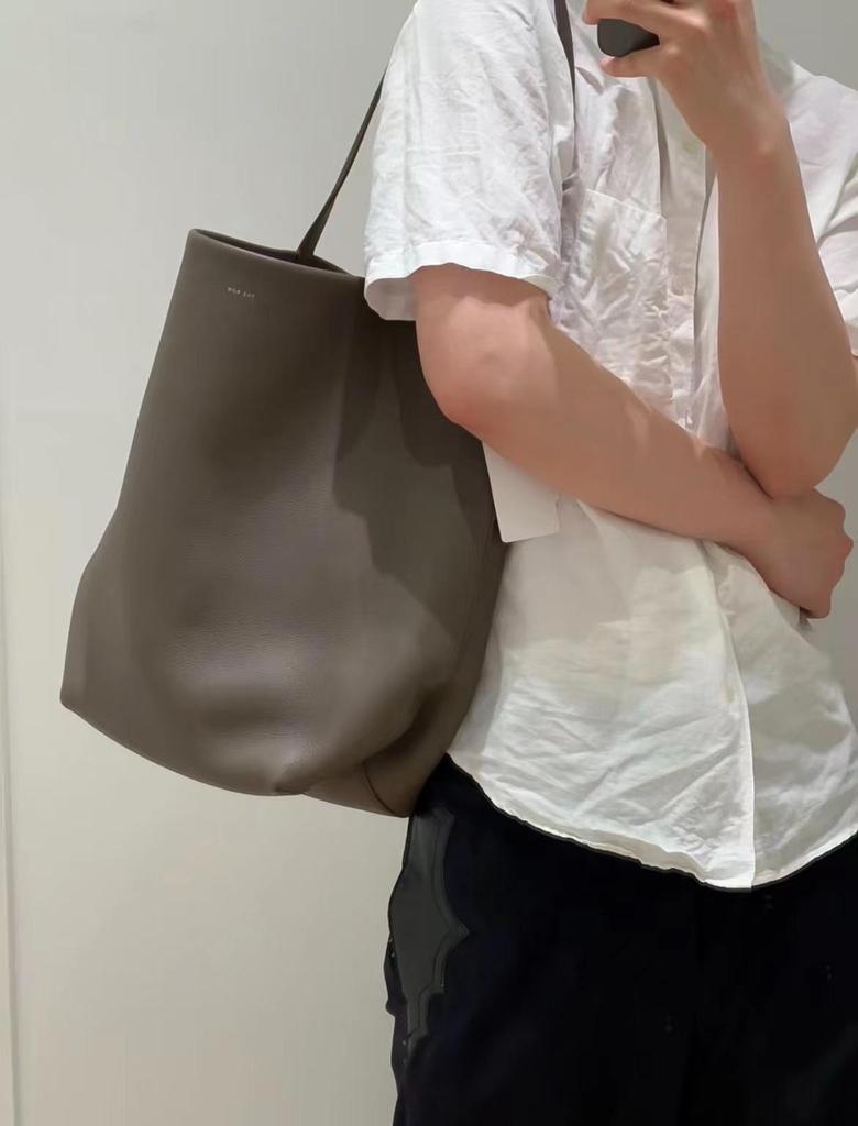 Korean Style Women's Genuine Leather Bucket Bag – Large Capacity Cowhide Shoulder Tote