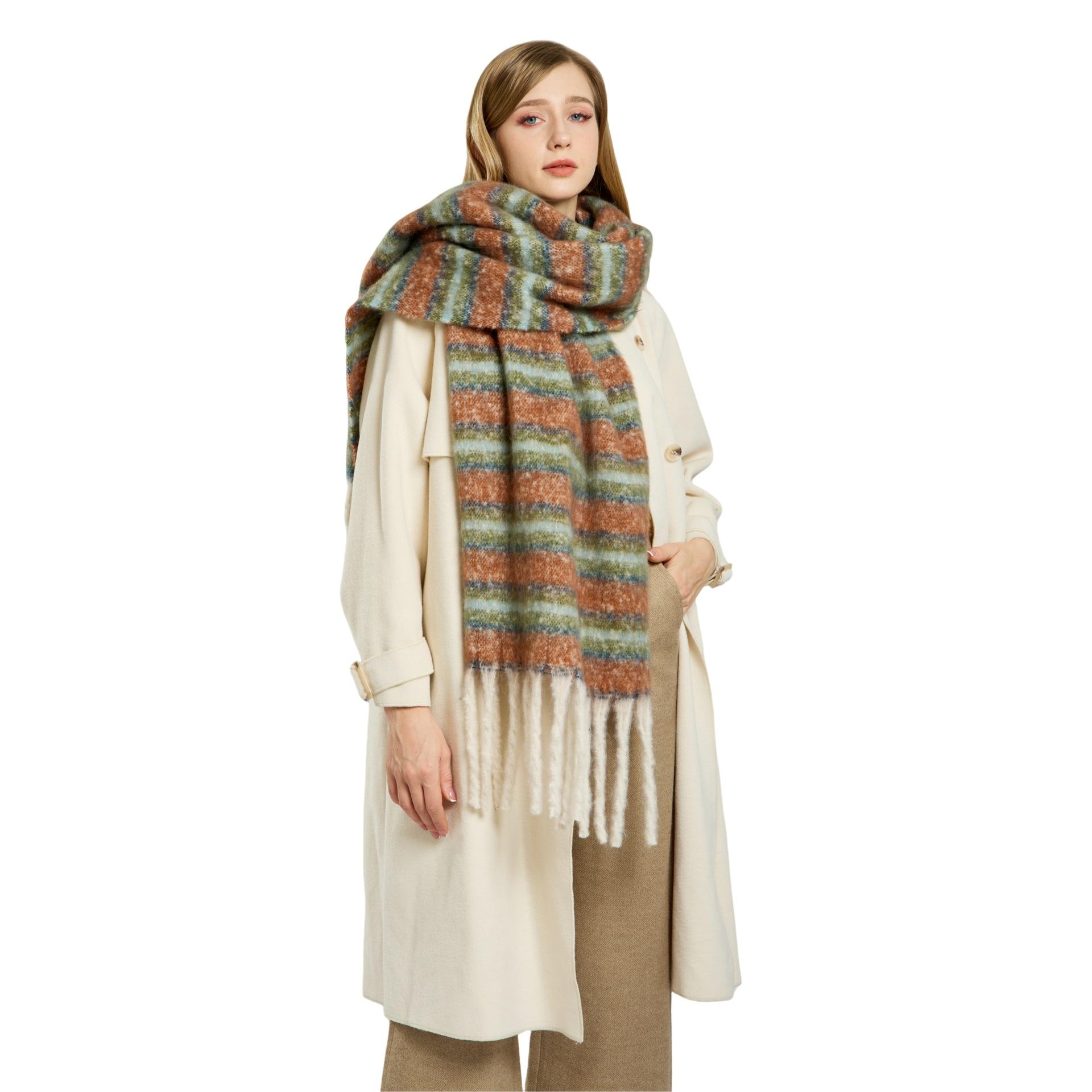 

Mohair winter striped scarf women s warm color matching imitation cashmere advanced sense thickened scarf versatile fashion shawl