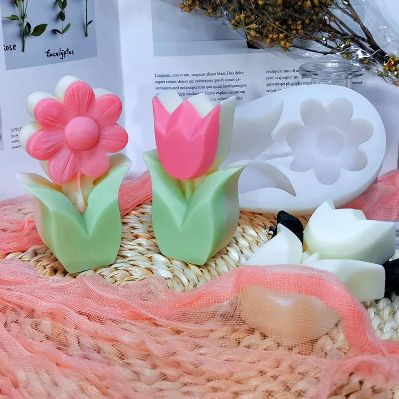 Different Shapes 3D Flower Silicone Candle Mold DIY Sunflower Candle Making Kit Handmade Soap Plaster Cake Baking Supplies
