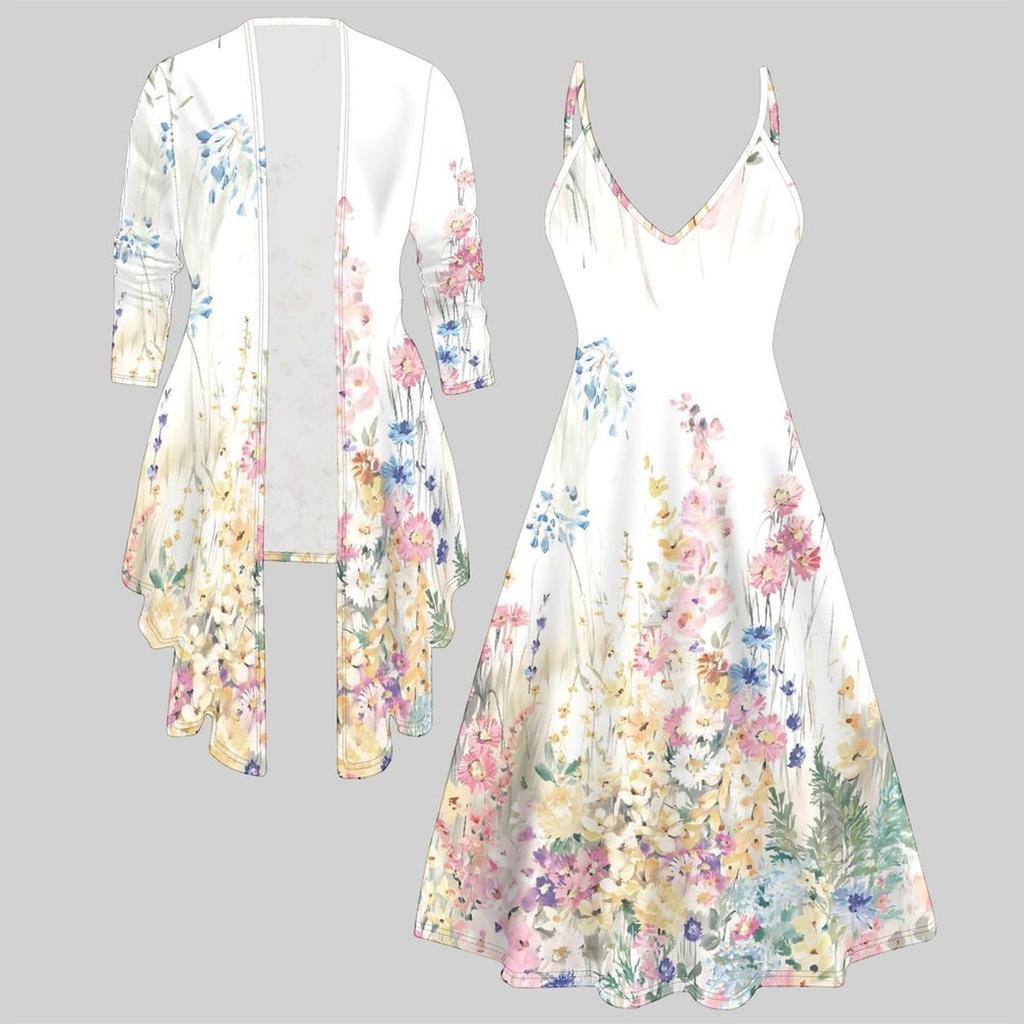 3D Printed Set Dress Coat , Diverse Colors and Shapes Fashion Print,suitable for Various Scene Fashion Styles