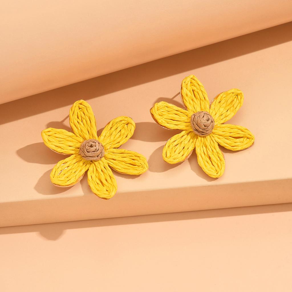 Cute Handmade Woven Sunflower Earrings Raffia Flower Ear Stud For Women Beach Vacation Jewelry Gift Accessories Gifts