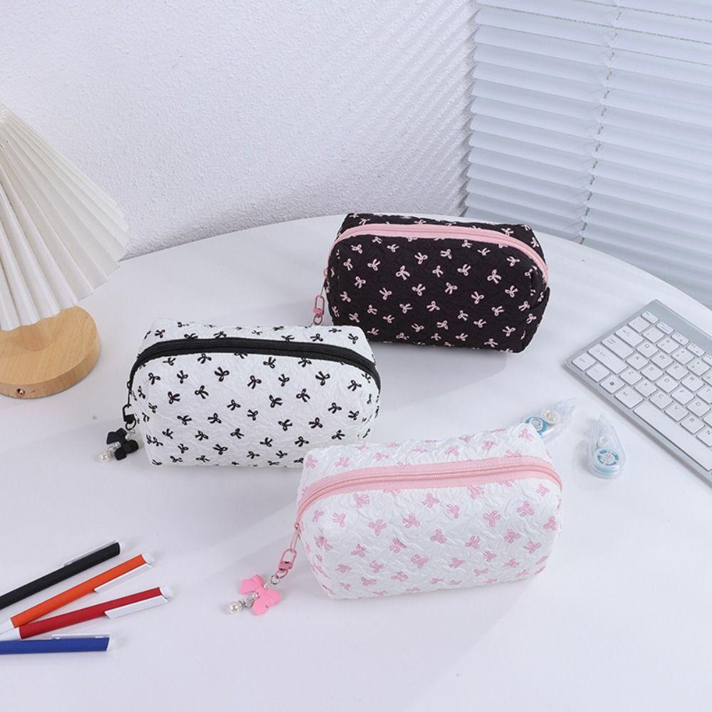 Bowknot Pencil Case Large Capacity Cosmetic Storage Bag Cartoon Pen Bag  Gift