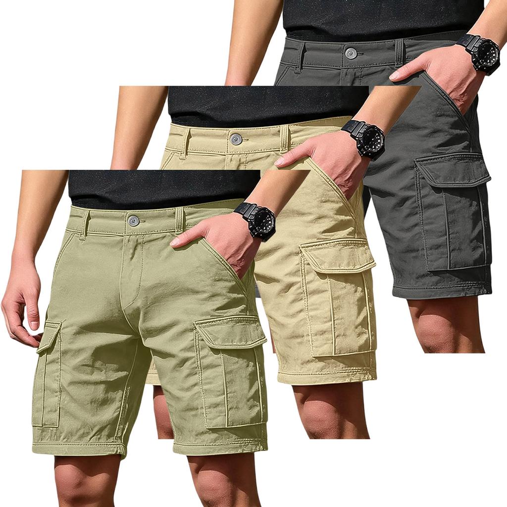 Men's Cargo Shorts 3-Pack with 6 Pockets, Button and Elastic Waist