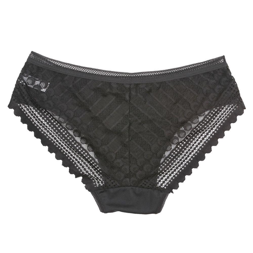 

Бесшовные женские трусики большого размера из ледяного шелка с кружевом в полоску, со средней посадкой Extra Large чёрный