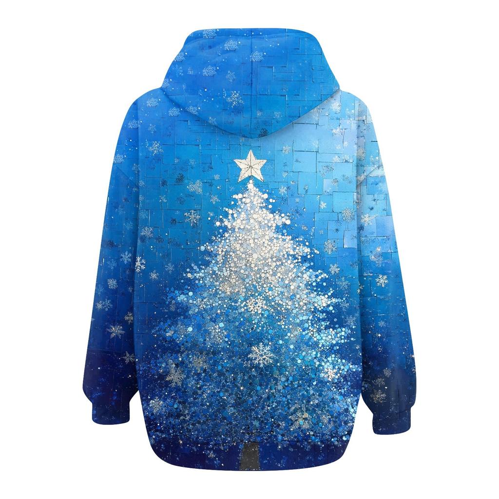 Ladies Fashion Casual Christmas Print Sweatshirt  Winter Long Sleeve Cardigan Jacket With Pocket Zipper Hoodie Jacket
