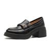 Women's Sheepskin Camellia Chunky Heel Loafers - High Platform Black with Gold Buckle (Height Increasing, Autumn/Winter 2025 Collection)