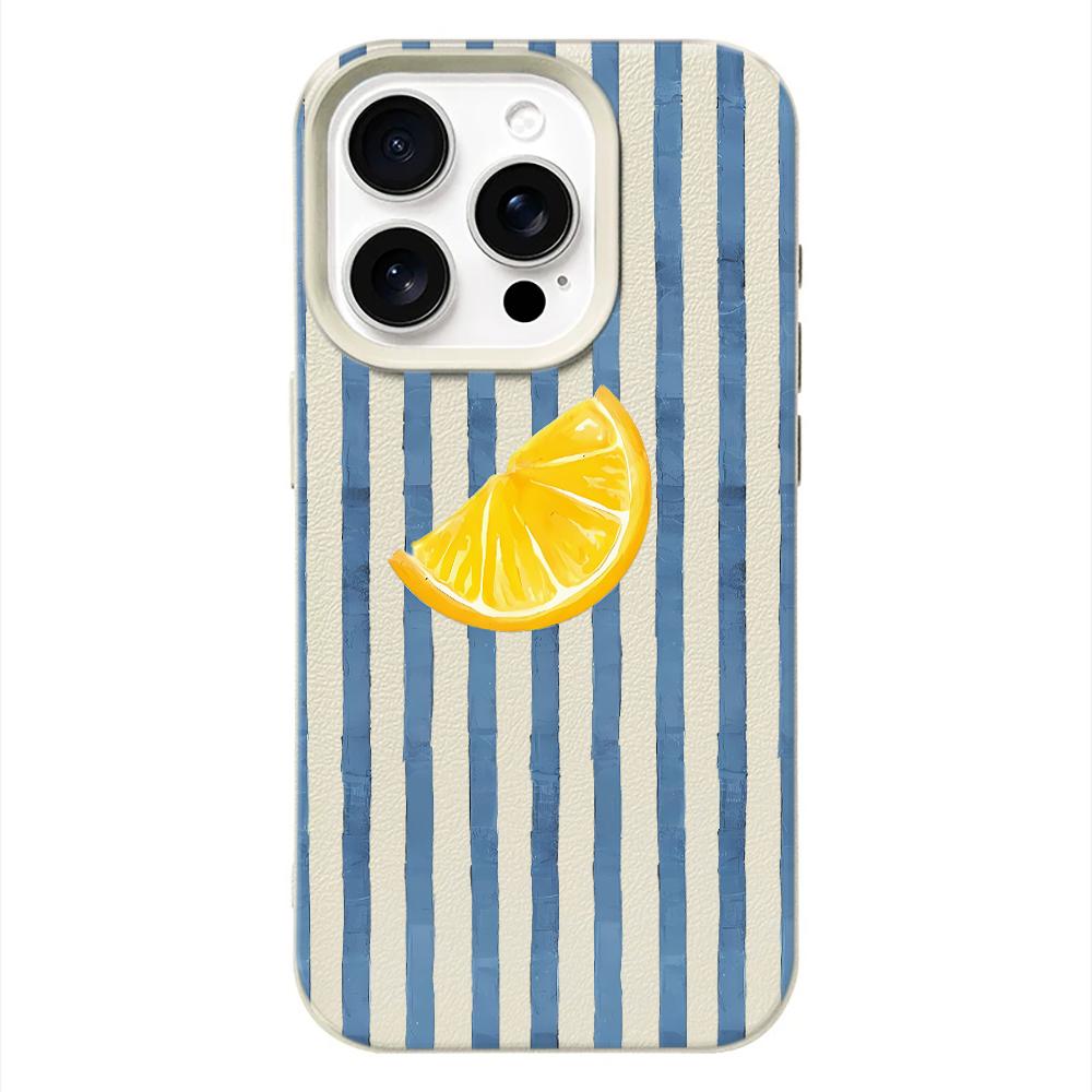 

Cherry Blossom Blue Stripe Lemon Stylish Phone Case For Iphone 17 Air 16 16e 15 14 13 12 11 Pro Max Shockproof Protective Cover iphone 13 Pro