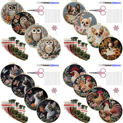 4 Pack Embroidery Kit with Embroidery Hoop Needles Threads Instruction Cross Stitch Set Cross Stitch Starter Kit for Adults