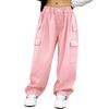 Kids Girls Stylish Clothing Elastic Waistband Cargo Wide Leg Long Pants for Daily Wear