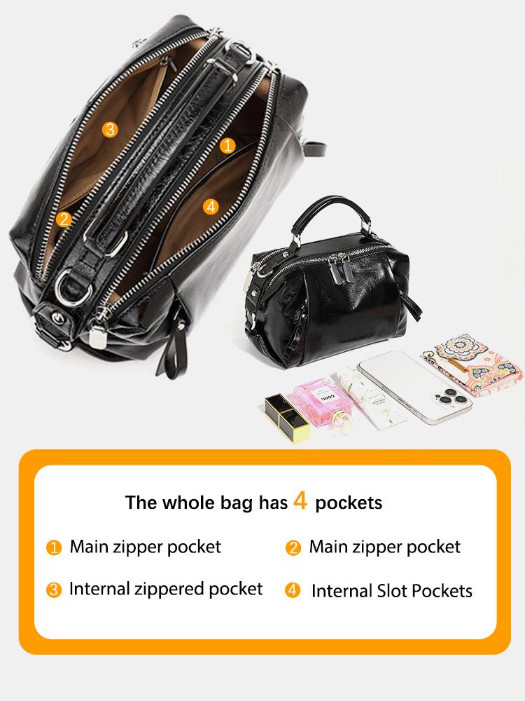 Zency Women High Quality Genuine Leather Boston Bag Roomy Pockets For Everyday Use