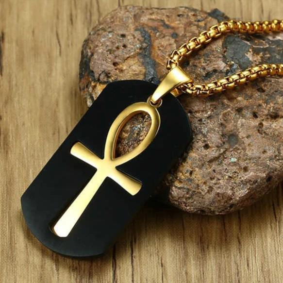 Dog Tag Pendant Necklace Ancient Egypt Egyptian Symbol Ankh Eternal Life Cross Key Life Amulet Talisman Protect Health Jewelry Charming Accessories