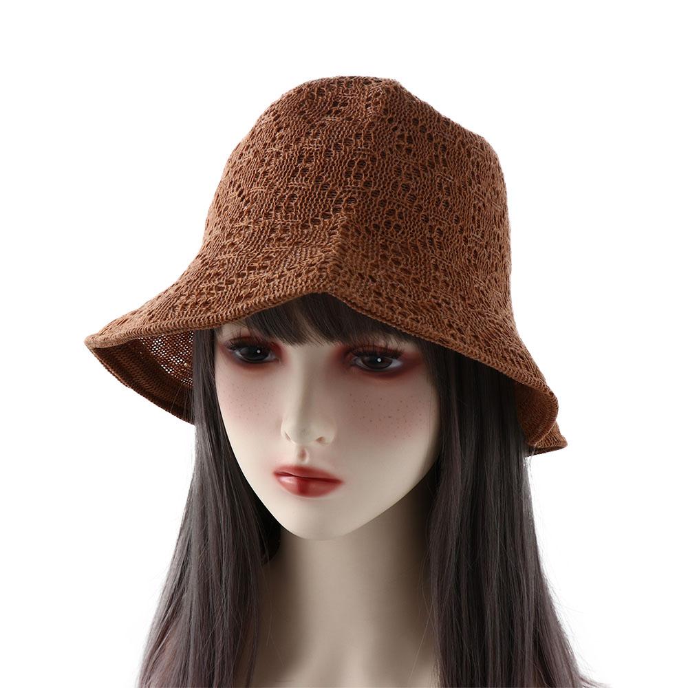 Korean Simple Linen Sun Protection Hollow Knitted Hat For Women Female Hats Bucket Hat Korean Style Caps Sun Hat