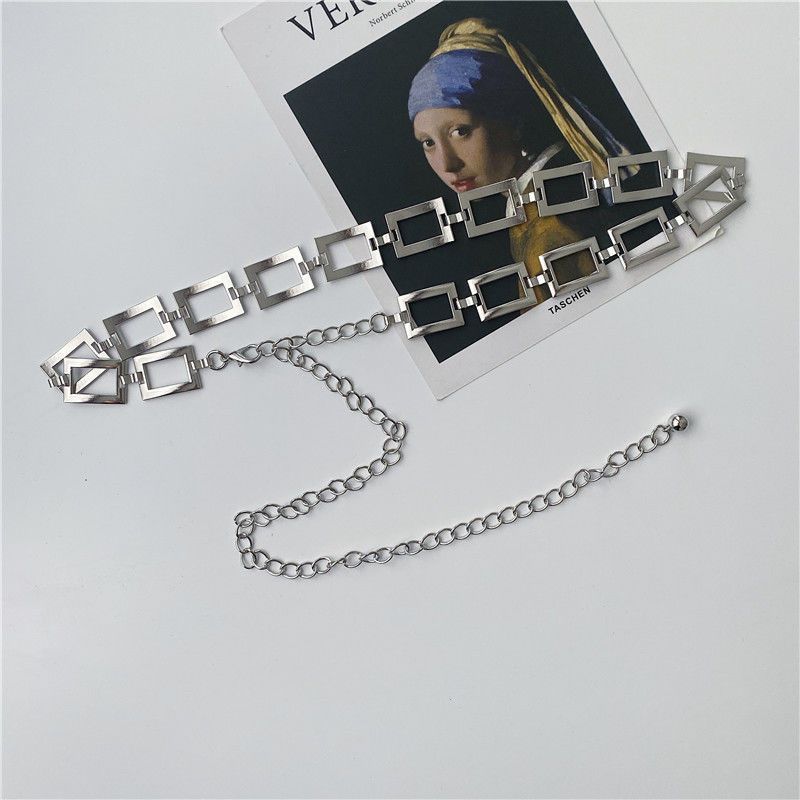 

Metal Waist Trendy Chain For Women Stylish Accessory For Dresses Sweaters And Coats Silver Rectangle Chain
