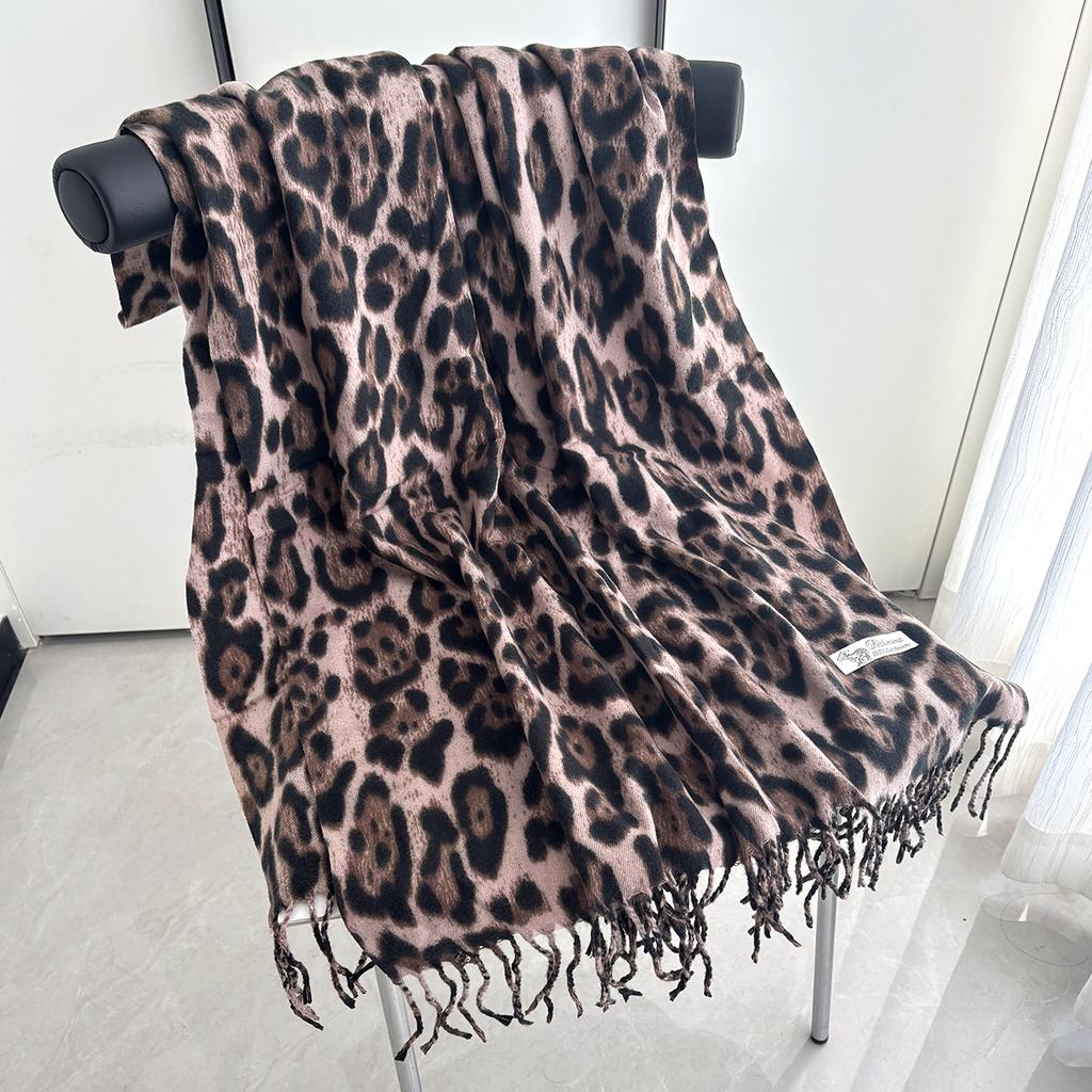 Winter Neck Warmer Scarf For Women Leopard Print Tassel Pashmina Shawl Hijab Faux Cashmere Warps Autumn Elegant Ladies Blanket