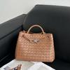 Genuine Leather Woven Tote Bag Women Large Capacity Crossbody Handbag Vintage Style Soft Structured Design