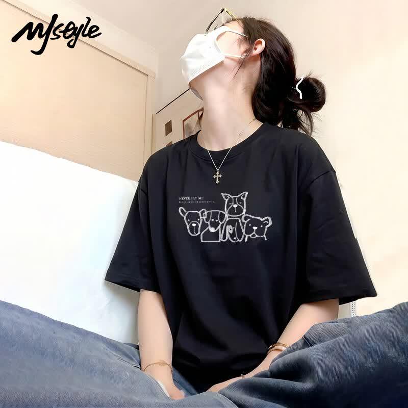 MJ STYLE Women s Loose Fit Cute Animal Print Cotton T-Shirt XL