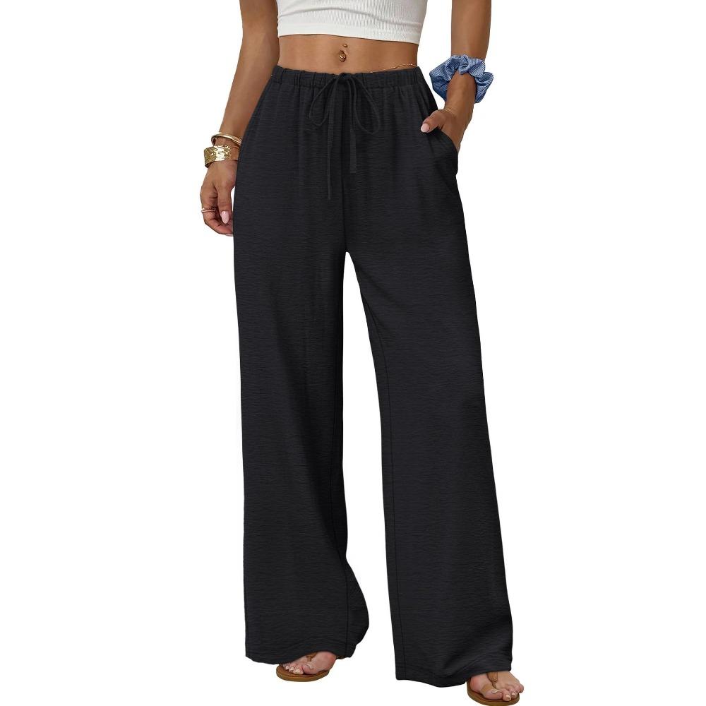New summer casual women’s drawstring, loose-fitting, slimming, plain-coloured wide-leg trousers