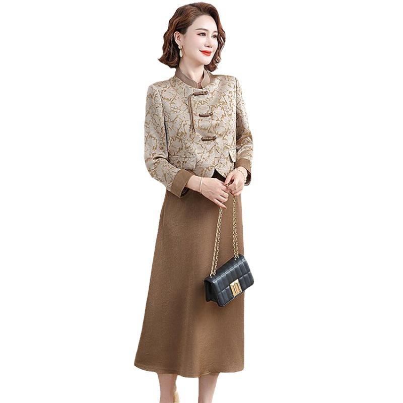 Elegant Spring & Summer Medium-Length Dress Suit: Women's Short Coat with Two-Piece Set for Middle-Aged & Elderly