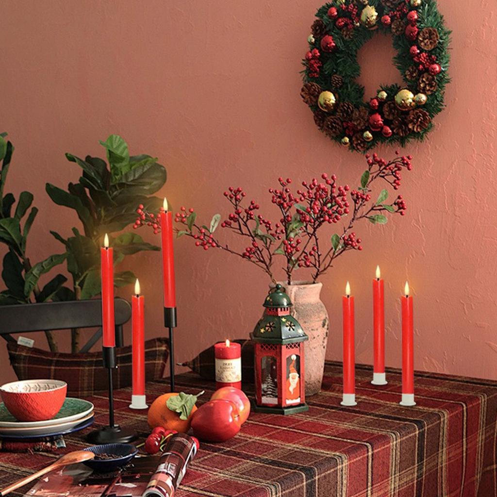 Red Conical Flameless Candle, 3D Flame Decorative Candle Lamp LED Electronic Candle Lamp 6 Piece Set