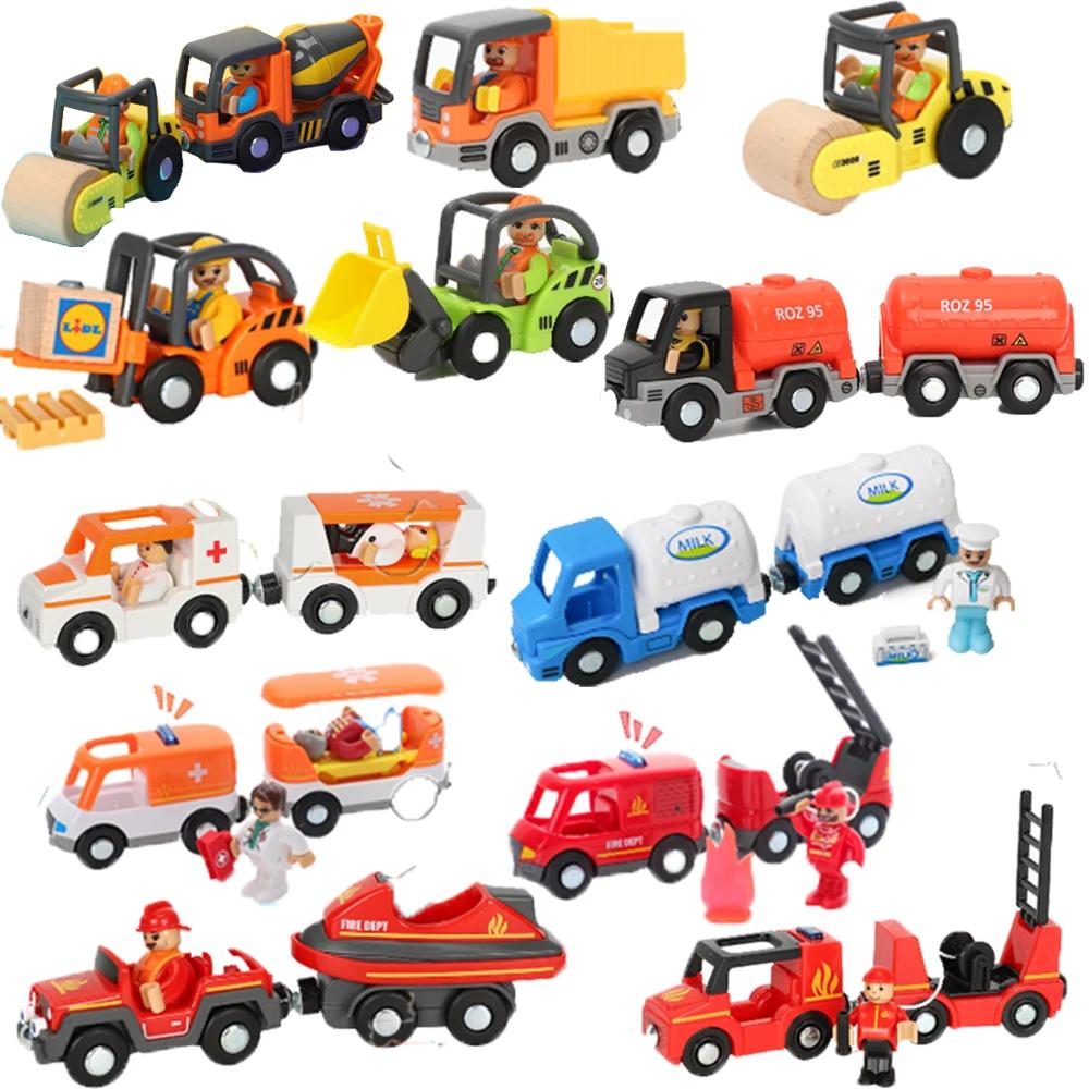 City Electric Locomotive Magnetic Train Diecast Slot Fire Truck Police Cars Fit Brio Wooden Train Railway Track Toys For Kids