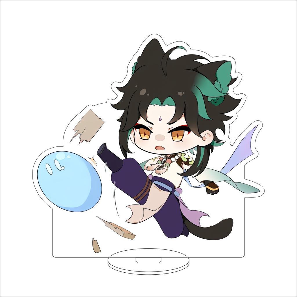 10CM Anime Genshin Impact Figure Stand Model Xiao Cute Desk Decor Standing Sign Gifts