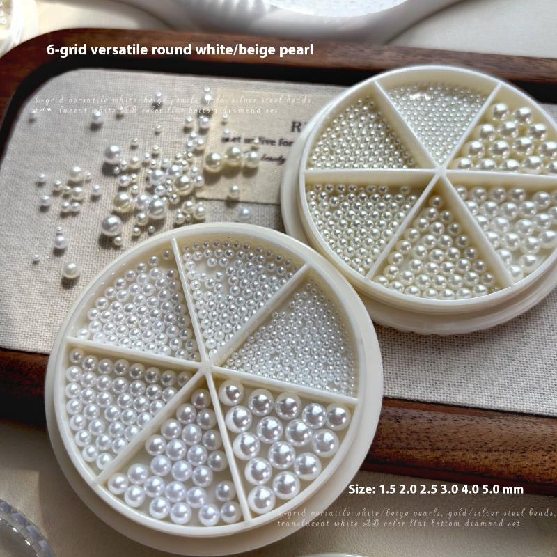 6 Grids Mix Mini Pearl Small Stainless Steel Caviar Beads Nail Art Rhinestones Nail Art Decorations Silver Gold Charm Gel Polish