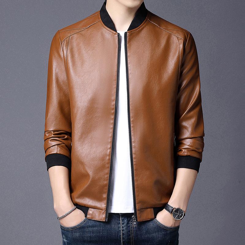 8XL Men's Large Size Leather Jacket Men's Autumn Stand-Up Collar Leather Jacket Men's Trendy Leather Jacket Men's Fat Guy
