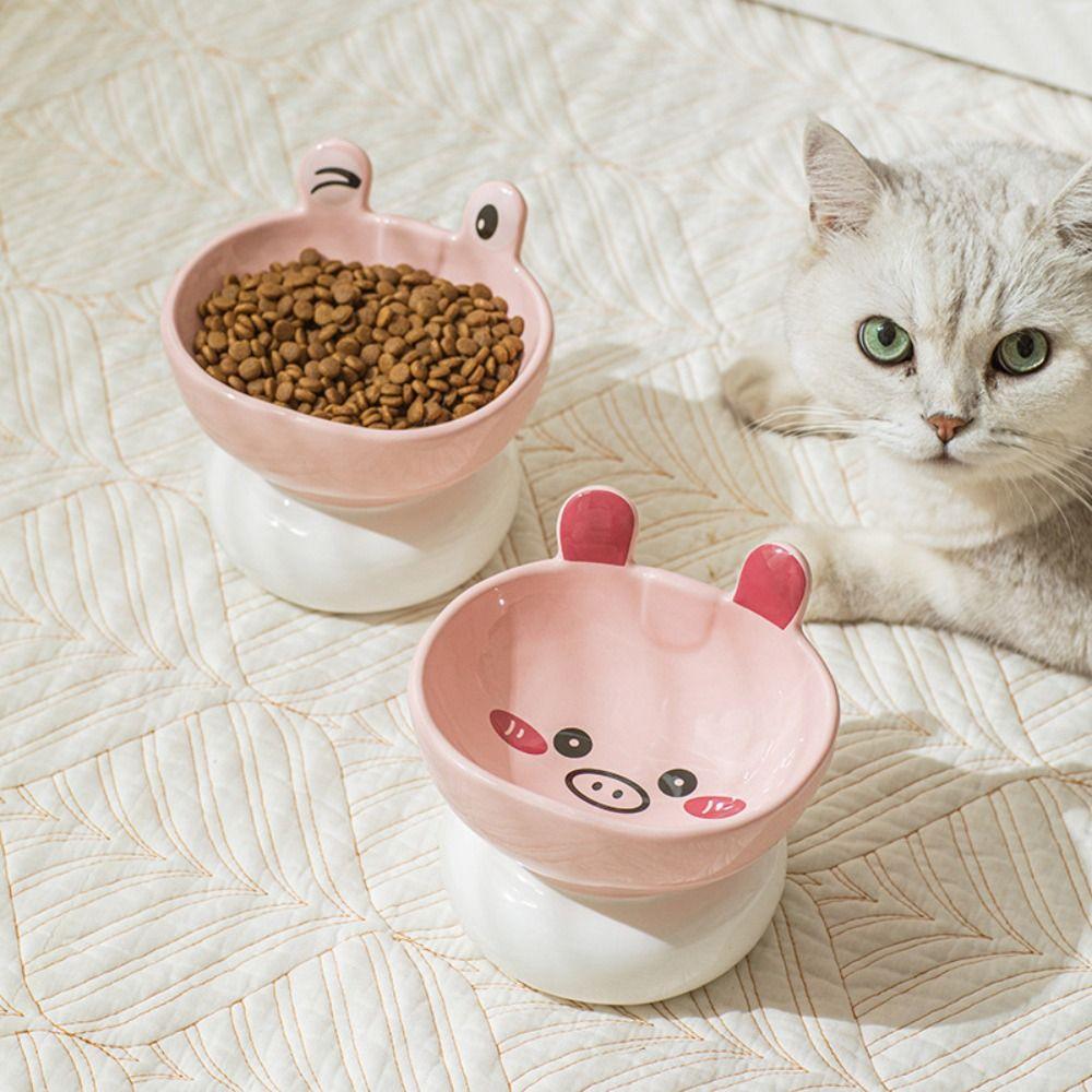 Ceramic Pet High Foot Bowl Cute Dog Food Feeding Basin Pet Drinking Feeder Kitten Puppy