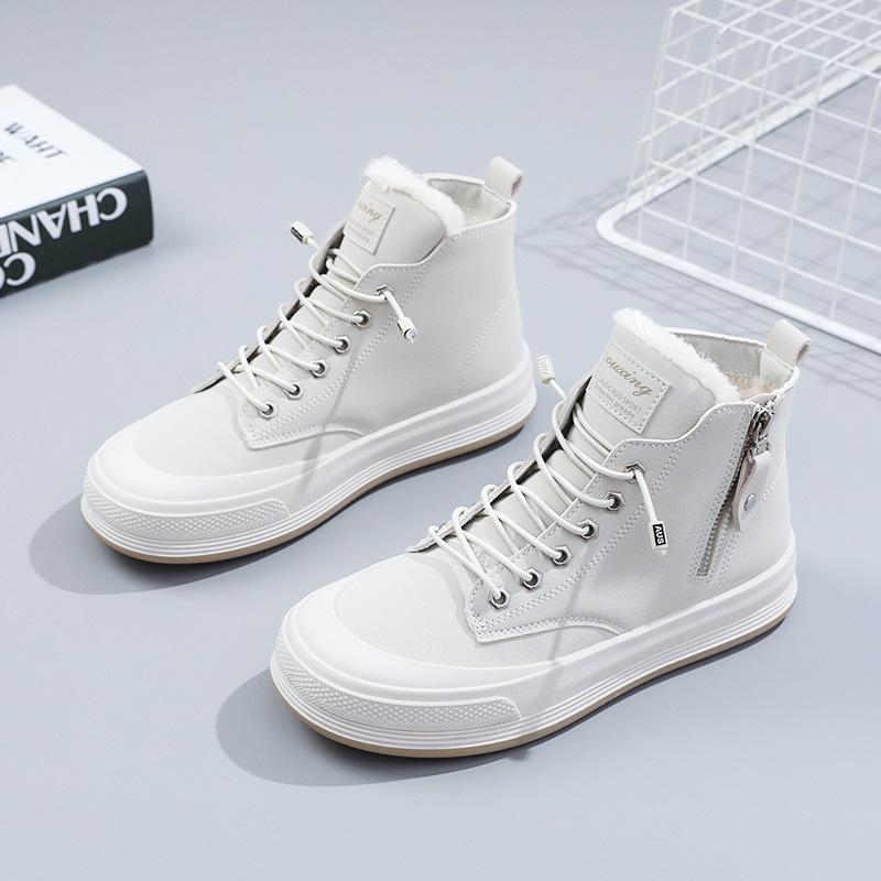 

[Customized] Q905 velvet zipper casual shoes women s platform women s shoes 2025 new high-top cotton shoes are versatile in winter 35