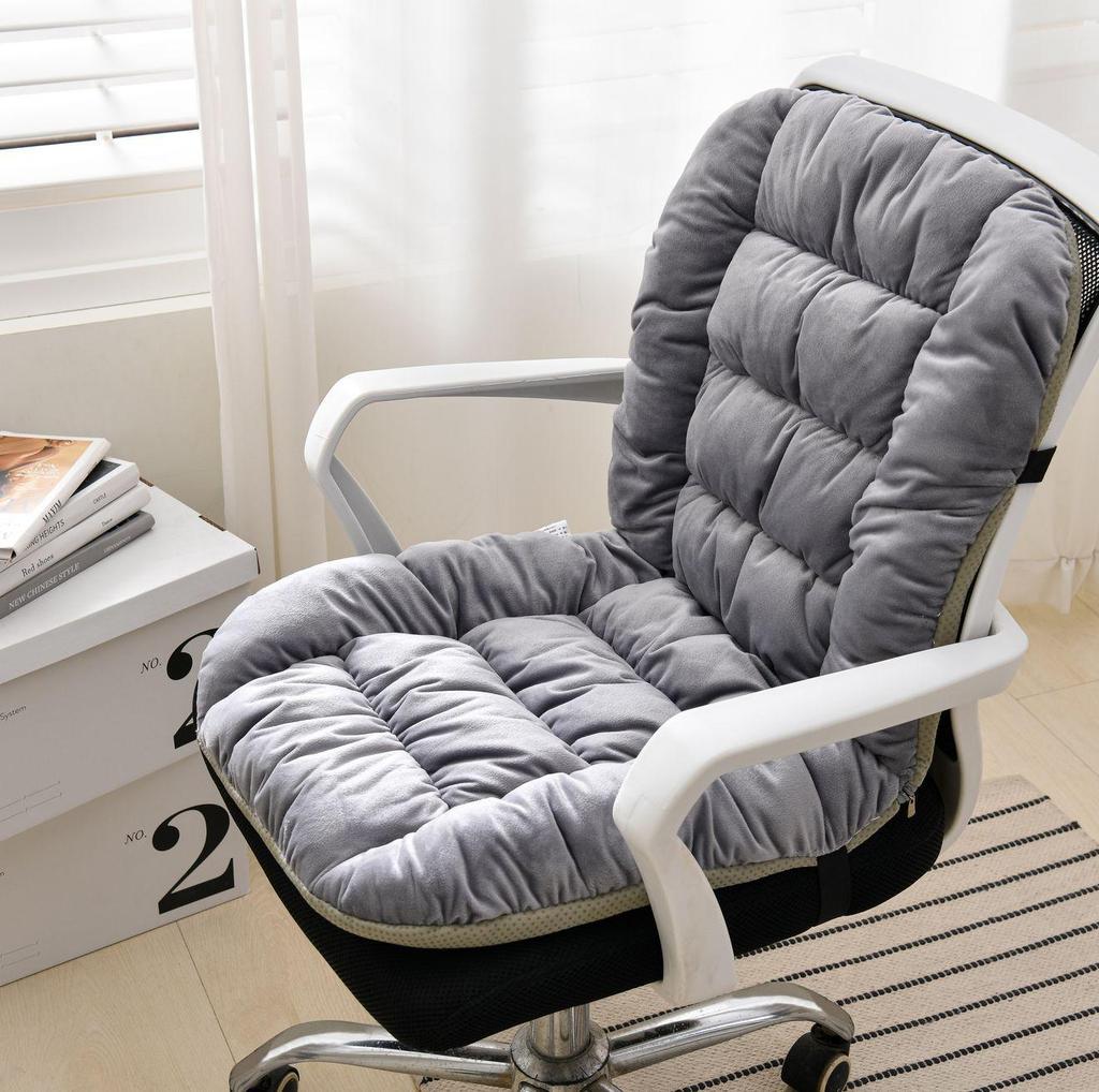 Winter Heated One-piece Chair Cushion Office Chair Backrest Integrated Cushion Warm Plush Solid Color Student Stool Seat Cushions