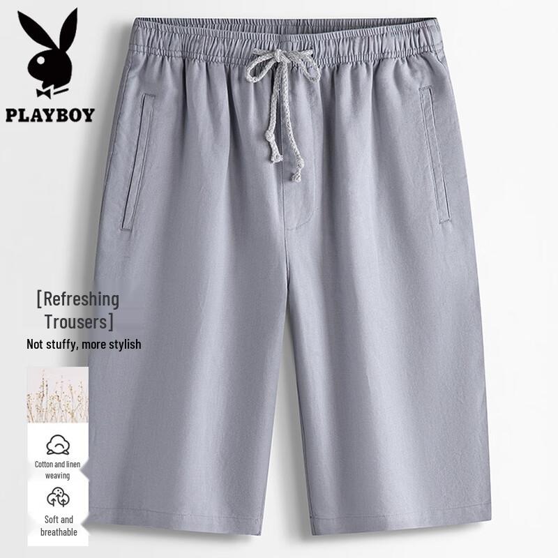 PLAYBOY Men s Summer Linen Blend Casual Shorts L