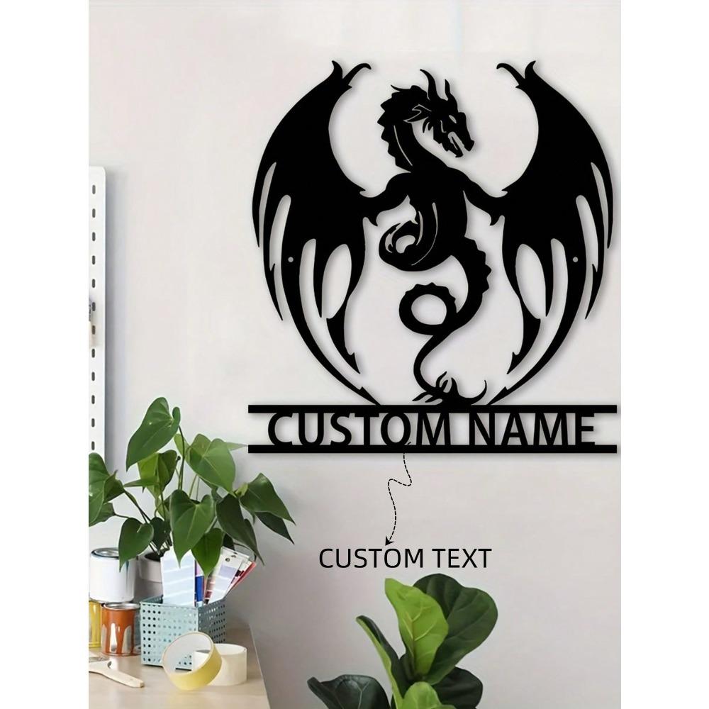 1 Pc Custom Flaming Dragon Metal Wall Art, Personalized Sign for Patio Farmhouse Decor, Weatherproof Rustproof Gift
