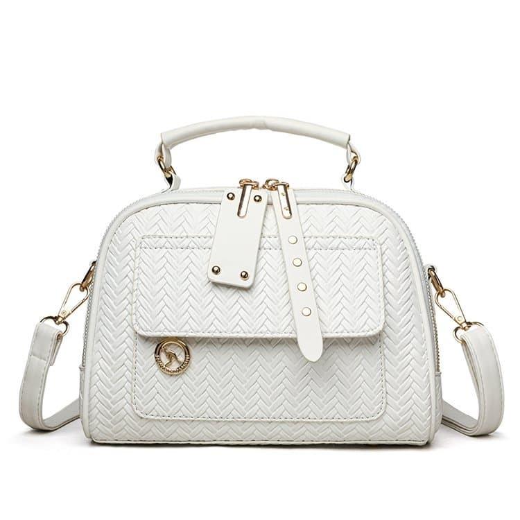 Retro woven small square bag portable messenger women s bag белый