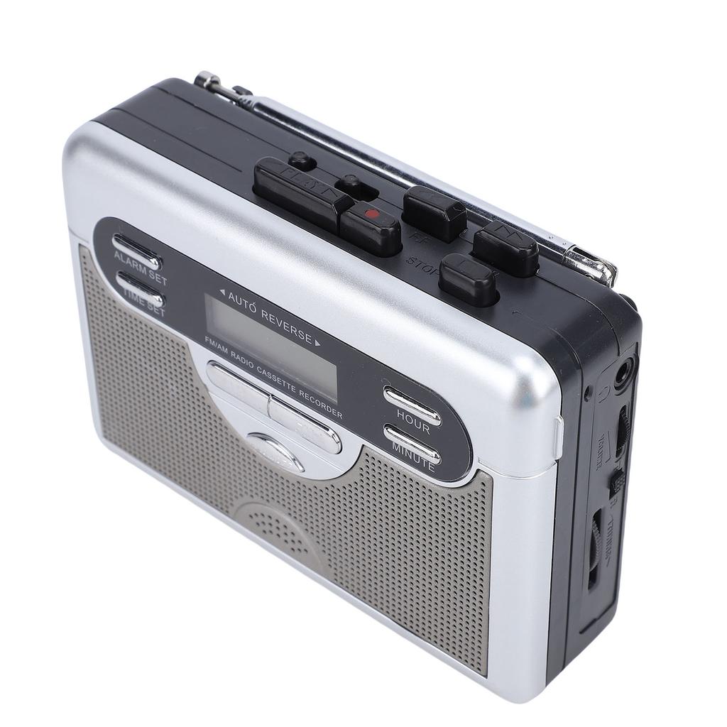 Cassette Player AM FM Radio Retro Cassette Tape Player Recorder with Digital Clock Timer Built In Mic Speaker Battery Operated Or   Powered