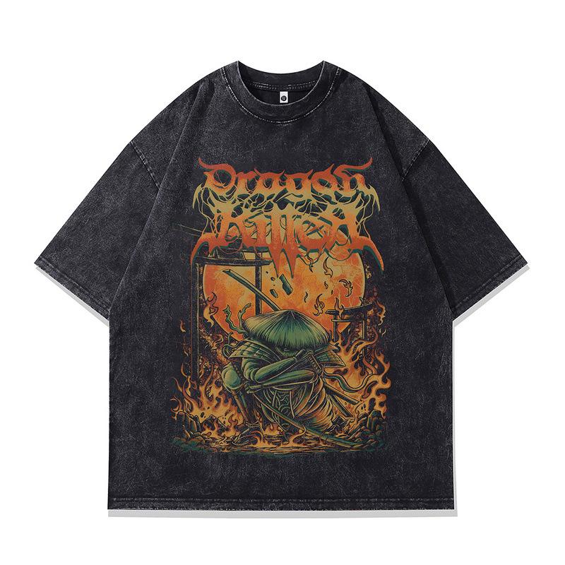 European And American High Street Vintage Rock Style Skull Print Oversize Washed Old Cotton Short-Sleeved T-Shirt Men