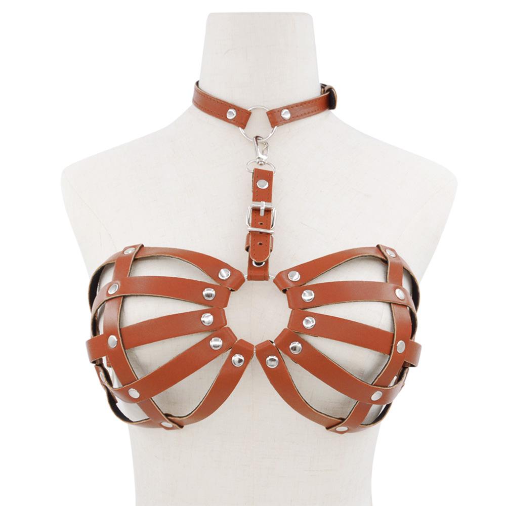 Sexy PU Leather Harness Lingerie Chest Harness Woman Black Sexy Cage Bra Punk Bondage Harajuku Festival Accessories Rave Outfit