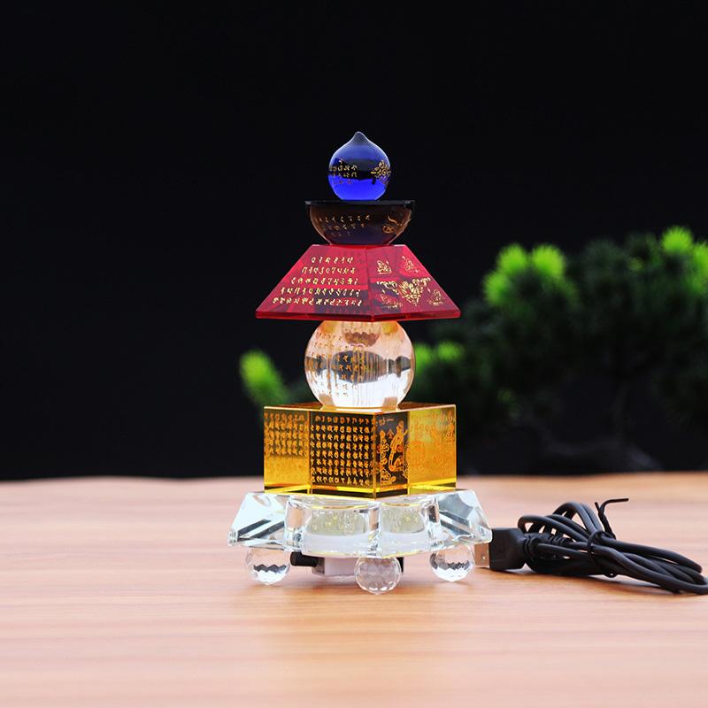 Crystal Prism Glass Laser Buddhism Sutra Scriptures Five-story Stupa Tower Dagoba Sarira Crafts Meditation Healing Decor