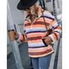 GMXIA Women's Mid-length Lapel Long-sleeved Double-sided Fleece Striped Printed Plush Pullover Hoodie