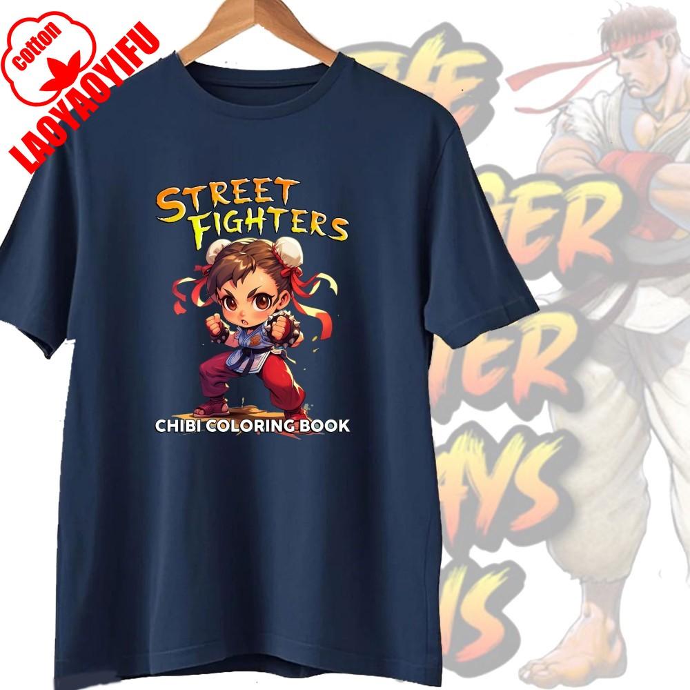 Street Fighter Chun-Li Ryu Printed Y2K New Couple Cotton T-Shirts Men Women Streetwear Casual Harajuku Retro Unisex Tee Top